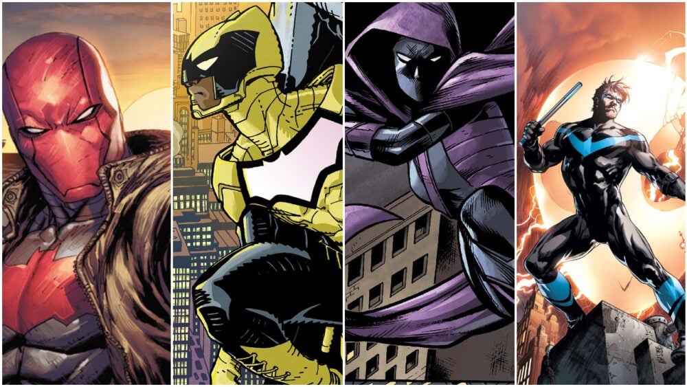 Split Image of Red Hood, The Signal, Spoiler and Nightwing from Batman