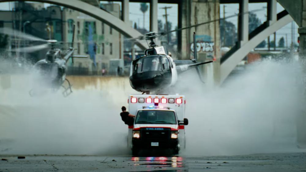 The ambulance fleeing a helicopter